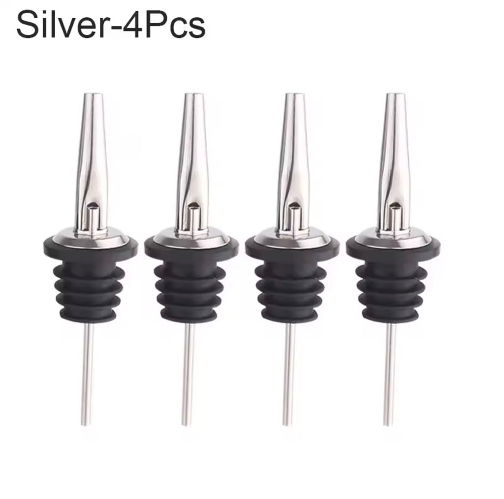 4-Piece Liquor Pourers Set - Stainless Steel Bar Pour Spouts for Bottles | Home Bar Accessories