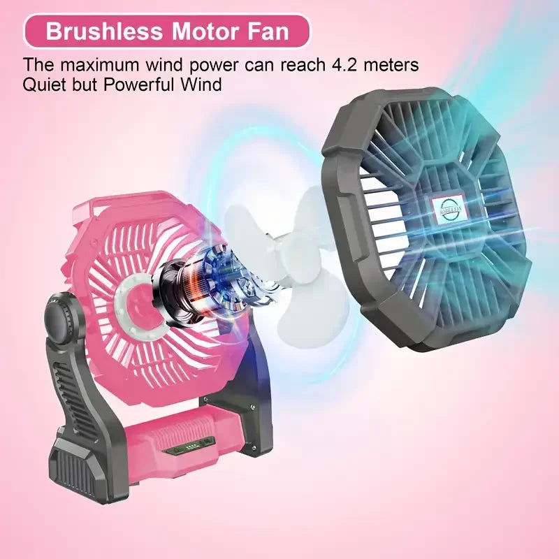 3-n-1 Outdoor Fan - Portable USB Rechargeable Fan, Light, & Power Bank