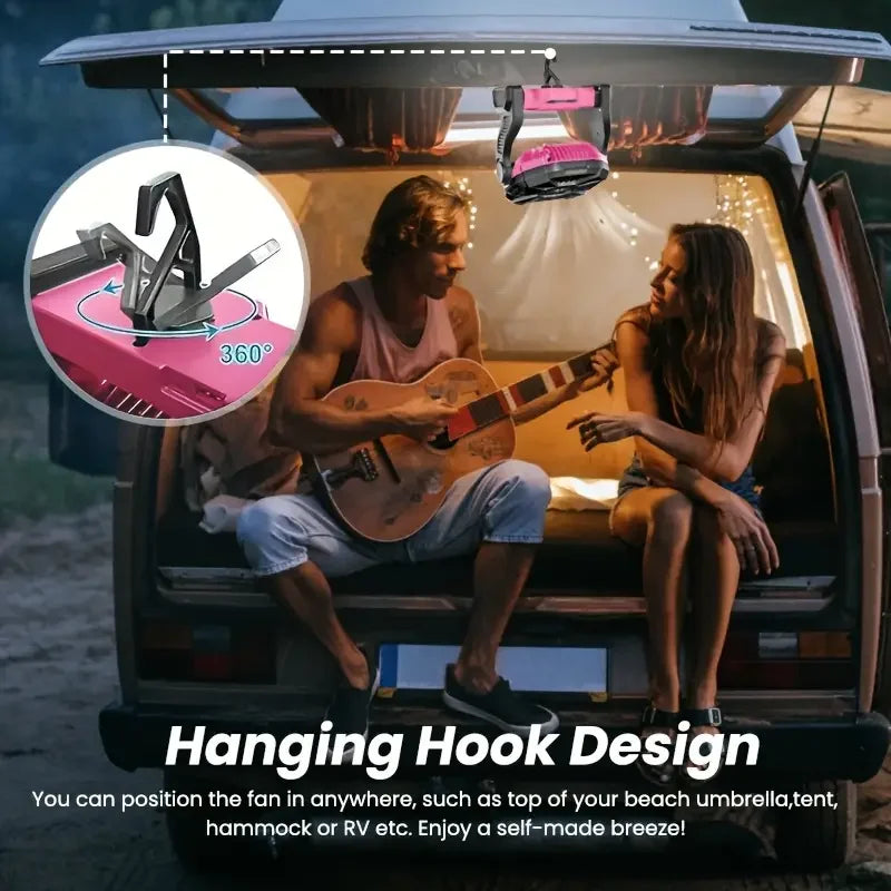 3-n-1 Outdoor Fan - Portable USB Rechargeable Fan, Light, & Power Bank