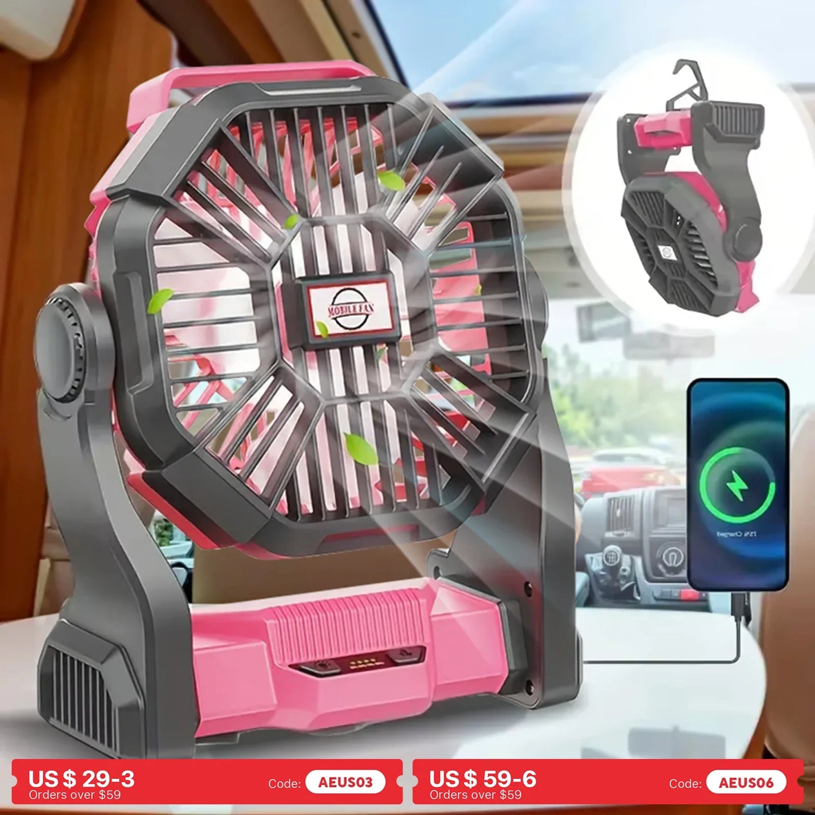 3-n-1 Outdoor Fan - Portable USB Rechargeable Fan, Light, & Power Bank