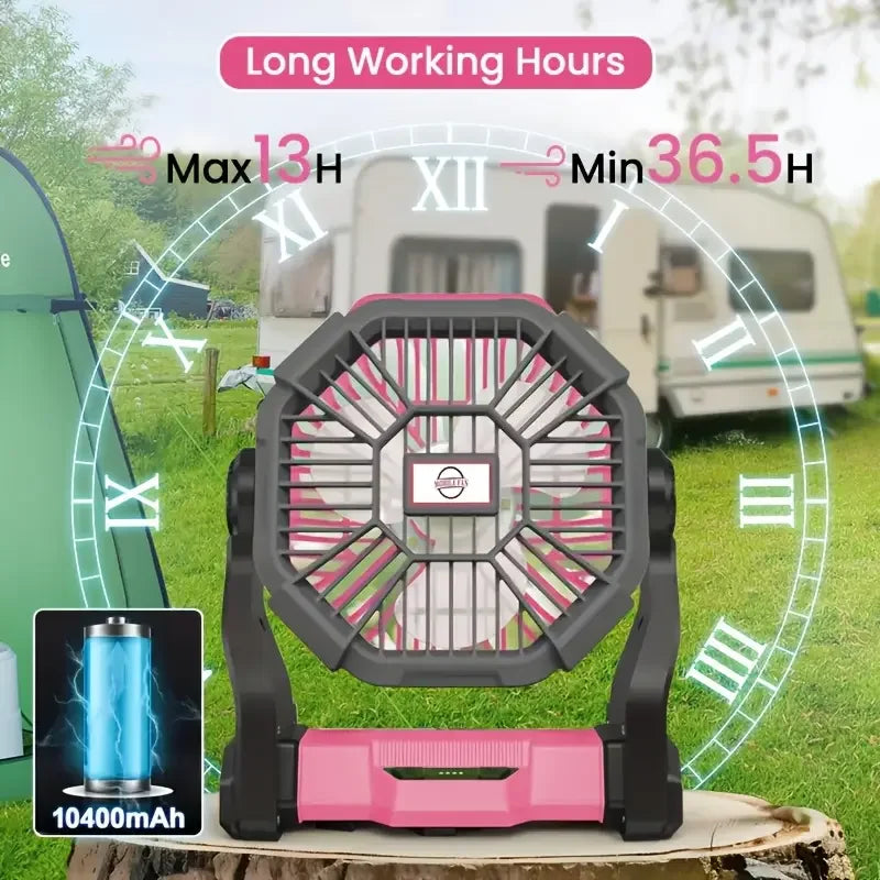 3-n-1 Outdoor Fan - Portable USB Rechargeable Fan, Light, & Power Bank