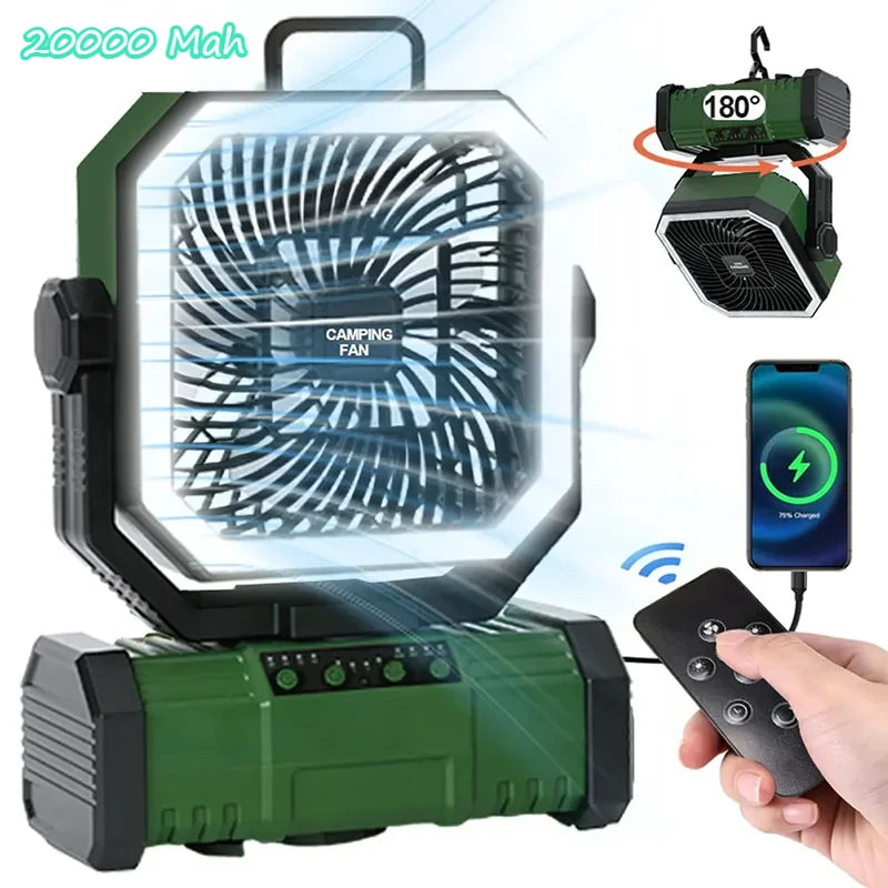 Portable 4-Speed Battery Fan & LED Lantern